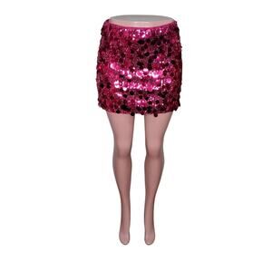 Cider NWT Large Pink Sequins Mini Skirt Side Hidden Zipper Full Lining Size S